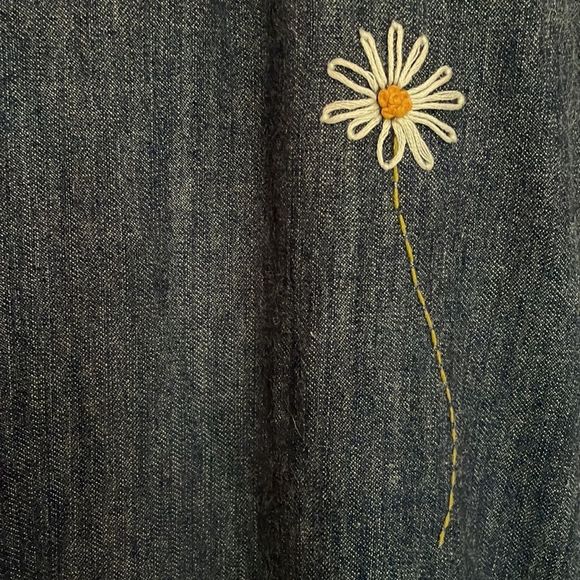 Vintage Thread 100% cotton comfy casual denim midi relaxed fit embroidered daisy - Picture 2 of 4